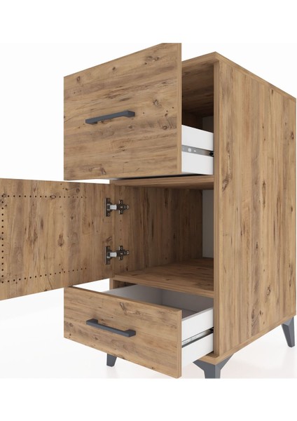 Kronos Komodin Tek Raflı 2 Çekmeceli Tek Kapaklı 44X59X96 Çam-Çam indirimleri