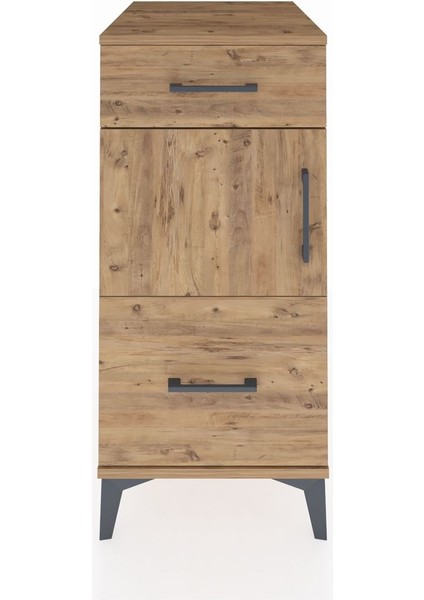 Kronos Komodin Tek Raflı 2 Çekmeceli Tek Kapaklı 44X59X96 Çam-Çam