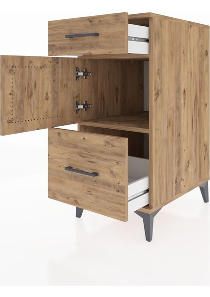 Kronos Komodin Tek Raflı 2 Çekmeceli Tek Kapaklı 44X59X96 Çam-Çam fırsatları