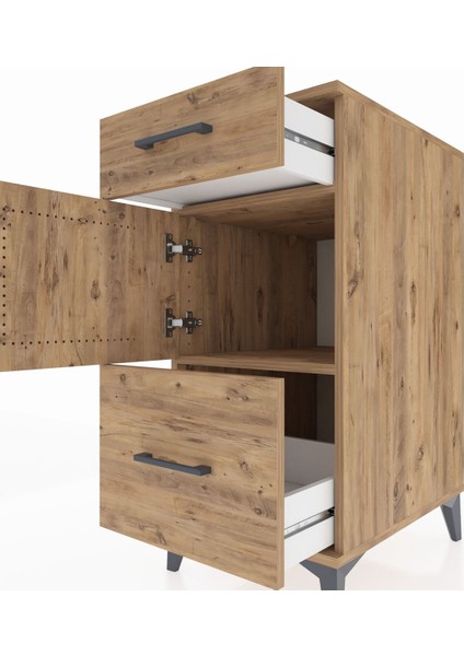 Kronos Komodin Tek Raflı 2 Çekmeceli Tek Kapaklı 44X59X96 Çam-Çam indirimleri