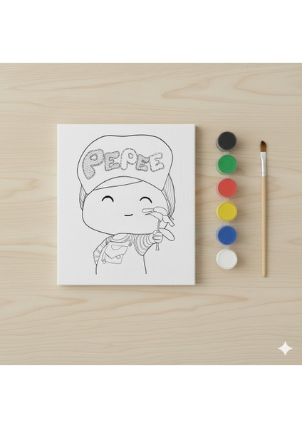 Pepe Çocuk Boyama Tuvali 20X20 cm – Akrilik Boya ve Fırçalı Eğitici Karakterli Tuval Seti