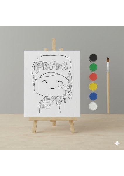 Pepe Çocuk Boyama Tuvali 20X20 cm – Akrilik Boya ve Fırçalı Eğitici Karakterli Tuval Seti fiyatları