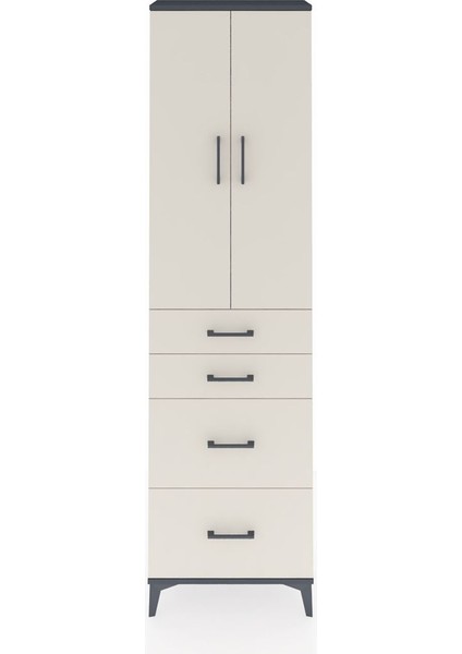 Arges Dolap 3 Raflı 4 Çekmeceli 2 Kapaklı 60X30X221 Antrasit-Aytaşı