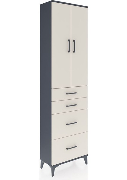 Arges Dolap 3 Raflı 4 Çekmeceli 2 Kapaklı 60X30X221 Antrasit-Aytaşı fiyatları