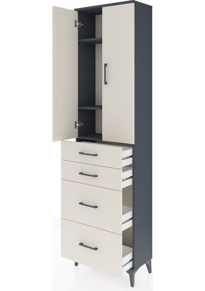 Arges Dolap 3 Raflı 4 Çekmeceli 2 Kapaklı 60X30X221 Antrasit-Aytaşı fırsatları