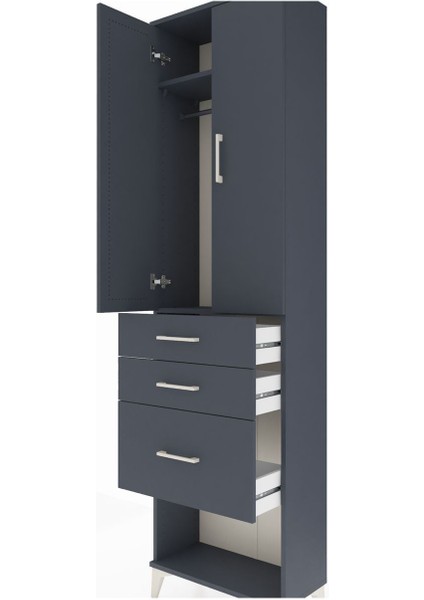 Arges Dolap 2 Raflı 3 Çekmeceli Tek Askılı 60X30X221 Antrasit-Antrasit indirimleri