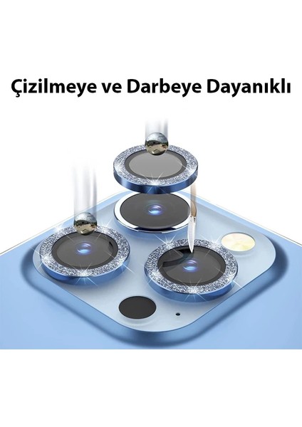 Ally iPhone 14 Pro-14 Pro Max Diamond Taş Işlemeli Alüminyum Alaşımlı Kamera Lens KORUYUCU-(1903) fırsatları