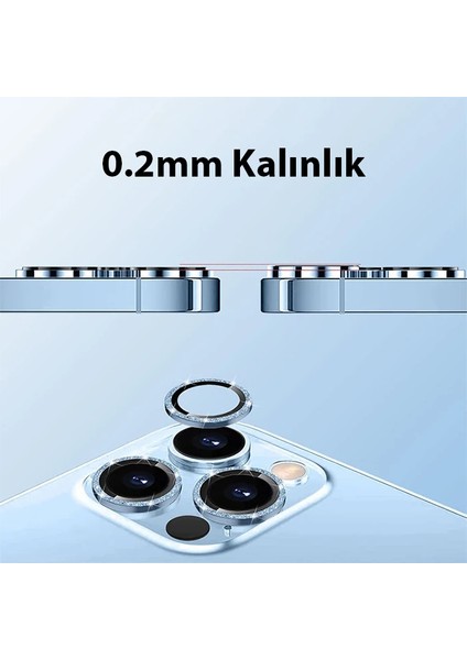 Ally iPhone 14 Pro-14 Pro Max Diamond Taş Işlemeli Alüminyum Alaşımlı Kamera Lens KORUYUCU-(1903)