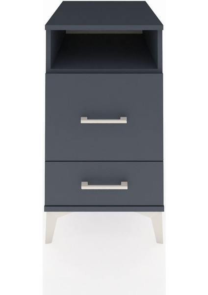 Kronos Komodin Tek Raflı 2 Çekmeceli 44X59X80 Antrasit-Antrasit