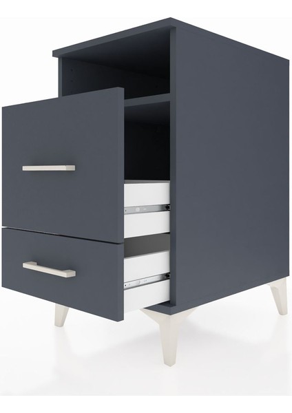 Kronos Komodin Tek Raflı 2 Çekmeceli 44X59X80 Antrasit-Antrasit indirimleri