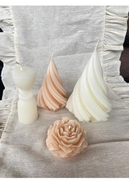 4lü Karışık Model Mum Seti Şakayık-Spiral-Düğüm Motifli