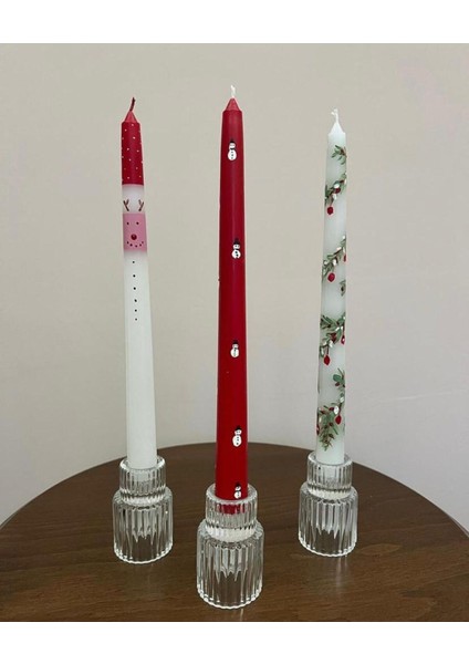 1 Adet Yeni Yıl - Noel - Yılbaşı Desenli El Çizimi Şamdan Mumu modelleri