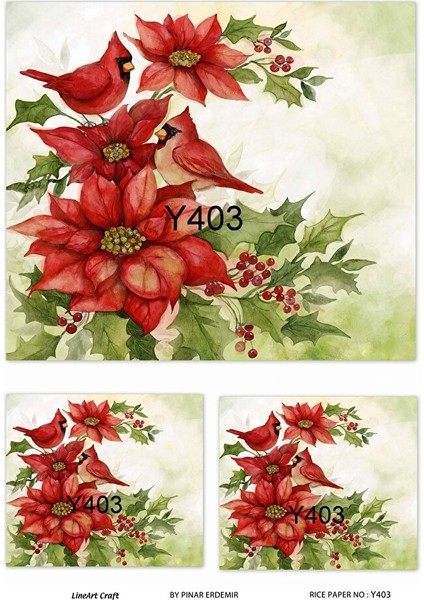 Y403 Kırmızı, Kızıl Gerdan, Kuş, Çiçek Desenli Pirinç Dekopaj 30X42