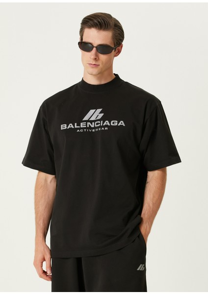 Siyah Gri Logo Baskılı T-Shirt