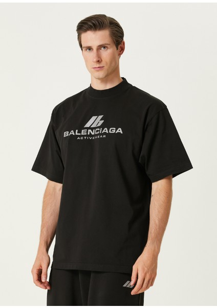 Siyah Gri Logo Baskılı T-Shirt modelleri