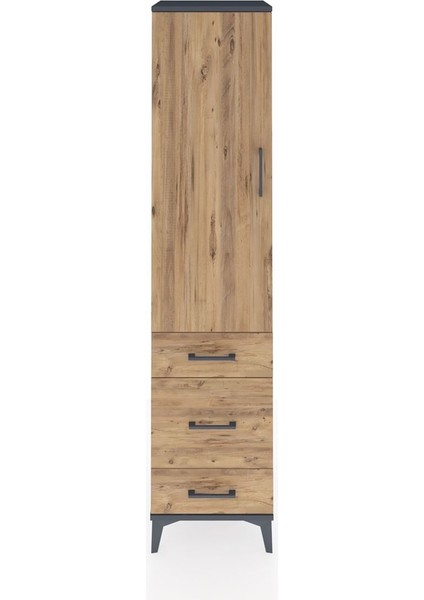 Hyperion Dolap 4 Raflı 3 Çekmeceli Tek Kapaklı 44X44X195 Antrasit-Çam