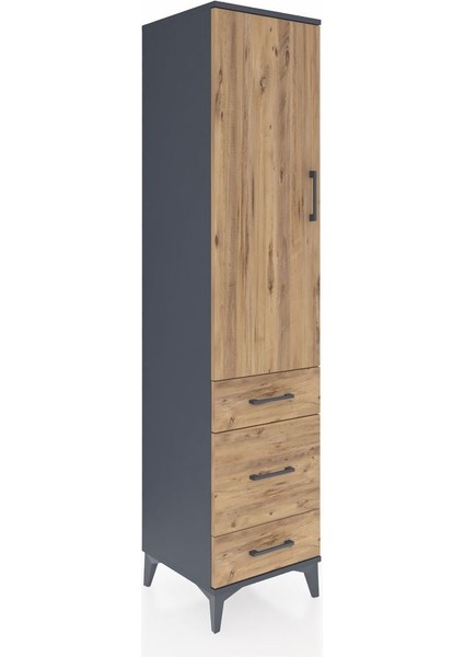 Hyperion Dolap 4 Raflı 3 Çekmeceli Tek Kapaklı 44X44X195 Antrasit-Çam fiyatları