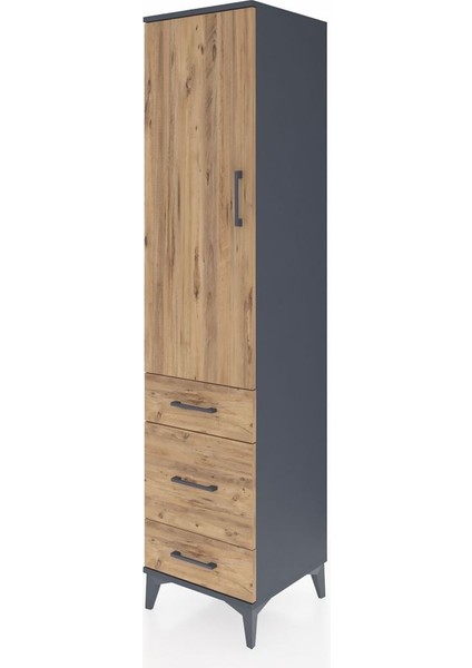 Hyperion Dolap 4 Raflı 3 Çekmeceli Tek Kapaklı 44X44X195 Antrasit-Çam modelleri