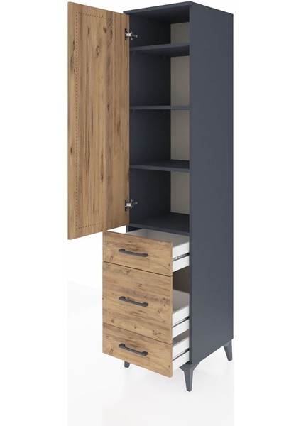 Hyperion Dolap 4 Raflı 3 Çekmeceli Tek Kapaklı 44X44X195 Antrasit-Çam fırsatları