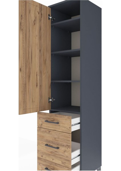 Hyperion Dolap 4 Raflı 3 Çekmeceli Tek Kapaklı 44X44X195 Antrasit-Çam indirimleri