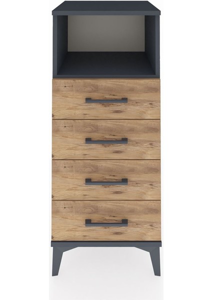 Hyperion Komodin Tek Raflı 4 Çekmeceli 44X44X106 Antrasit-Çam