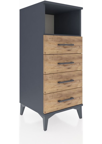 Hyperion Komodin Tek Raflı 4 Çekmeceli 44X44X106 Antrasit-Çam fiyatları