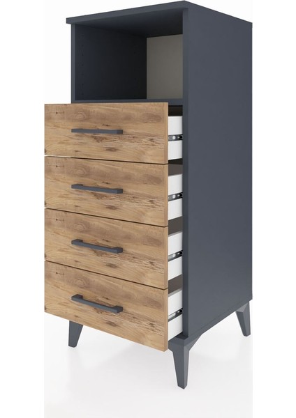 Hyperion Komodin Tek Raflı 4 Çekmeceli 44X44X106 Antrasit-Çam fırsatları
