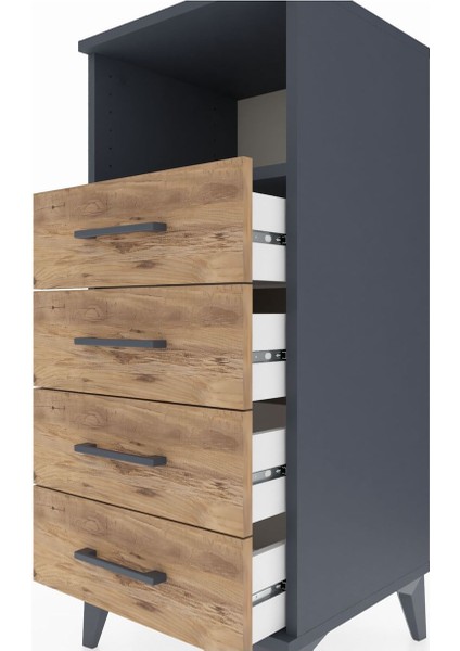 Hyperion Komodin Tek Raflı 4 Çekmeceli 44X44X106 Antrasit-Çam indirimleri