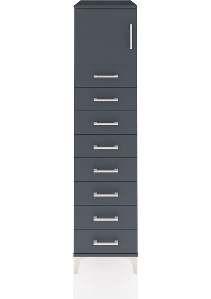 Kronos Dolap Tek Raflı 8 Çekmeceli Tek Kapaklı 44X59X182 Antrasit-Antrasit
