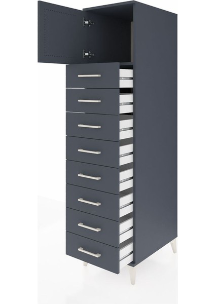 Kronos Dolap Tek Raflı 8 Çekmeceli Tek Kapaklı 44X59X182 Antrasit-Antrasit fırsatları