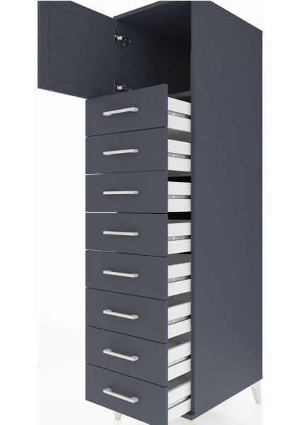 Kronos Dolap Tek Raflı 8 Çekmeceli Tek Kapaklı 44X59X182 Antrasit-Antrasit indirimleri