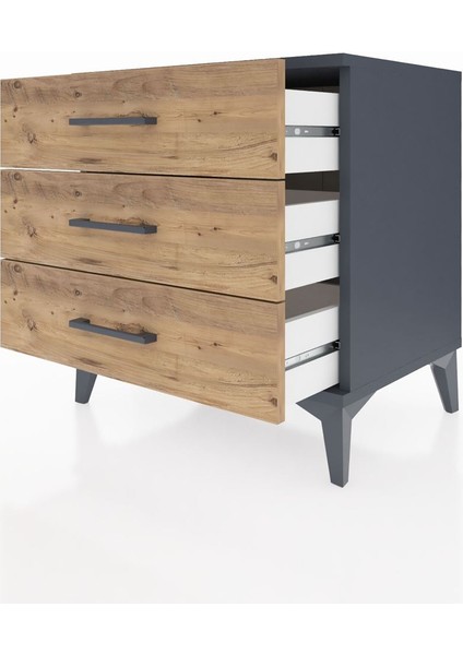 Hyperion Komodin 3 Çekmeceli 60X44X64 Antrasit-Çam fırsatları