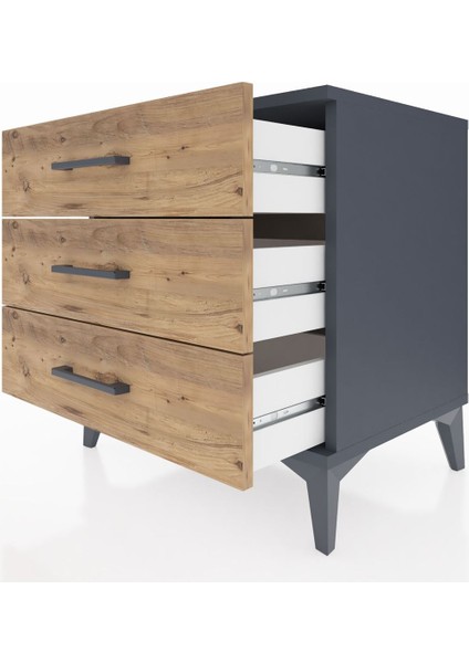 Hyperion Komodin 3 Çekmeceli 60X44X64 Antrasit-Çam indirimleri