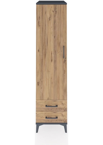 Kronos Dolap Tek Raflı 2 Çekmeceli Tek Askılı 44X59X182 Antrasit-Çam