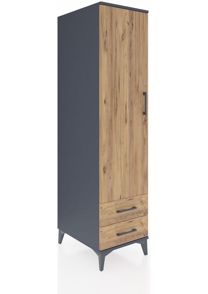 Kronos Dolap Tek Raflı 2 Çekmeceli Tek Askılı 44X59X182 Antrasit-Çam fiyatları
