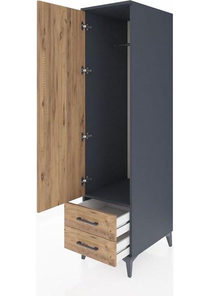 Kronos Dolap Tek Raflı 2 Çekmeceli Tek Askılı 44X59X182 Antrasit-Çam fırsatları