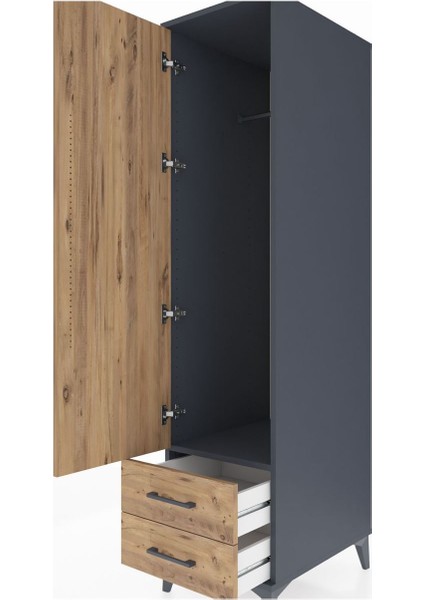 Kronos Dolap Tek Raflı 2 Çekmeceli Tek Askılı 44X59X182 Antrasit-Çam indirimleri