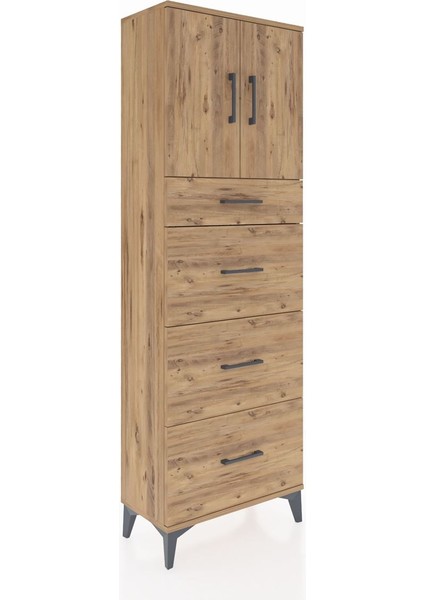 Arges Dolap 2 Raflı 4 Çekmeceli 2 Kapaklı 60X30X182 Çam-Çam fiyatları