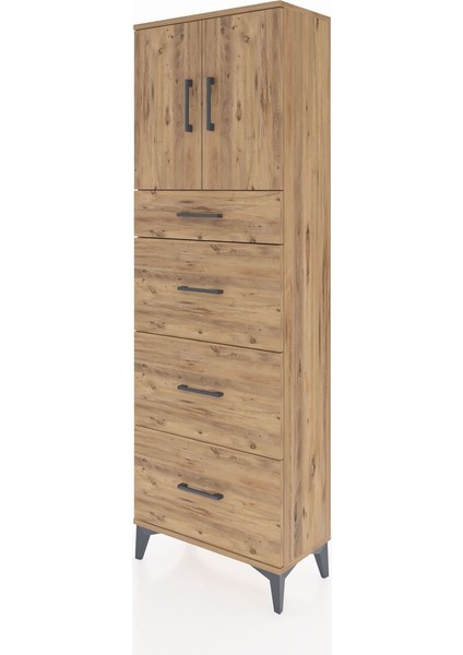 Arges Dolap 2 Raflı 4 Çekmeceli 2 Kapaklı 60X30X182 Çam-Çam modelleri