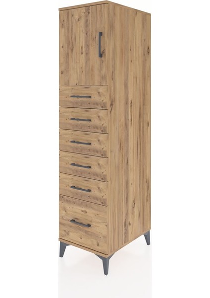 Kronos Dolap Tek Raflı 6 Çekmeceli Tek Kapaklı 44X59X182 Çam-Çam modelleri