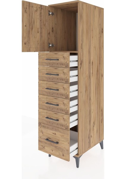 Kronos Dolap Tek Raflı 6 Çekmeceli Tek Kapaklı 44X59X182 Çam-Çam fırsatları