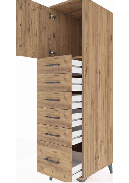 Kronos Dolap Tek Raflı 6 Çekmeceli Tek Kapaklı 44X59X182 Çam-Çam indirimleri