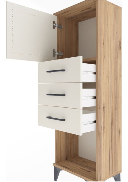 Arges Dolap Tek Raflı 3 Çekmeceli Tek Kapaklı 44X30X134 Çam-Aytaşı indirimleri