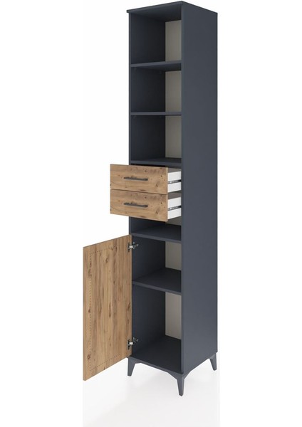 Hyperion Dolap 5 Raflı 2 Çekmeceli Tek Kapaklı 44X44X243 Antrasit-Çam fırsatları