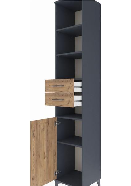 Hyperion Dolap 5 Raflı 2 Çekmeceli Tek Kapaklı 44X44X243 Antrasit-Çam indirimleri