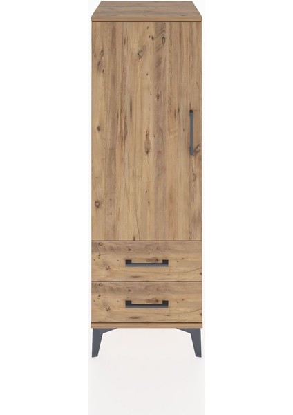 Hyperion Dolap Tek Raflı 2 Çekmeceli Tek Askılı 44X44X134 Çam-Çam