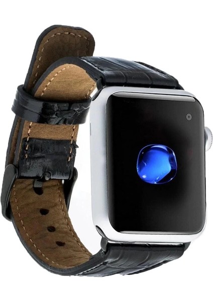 Apple Watch Uyumlu Deri Kordon 42-44-45MM Kroko Siyah