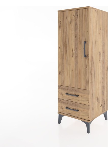 Hyperion Dolap Tek Raflı 2 Çekmeceli Tek Askılı 44X44X134 Çam-Çam modelleri