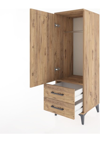 Hyperion Dolap Tek Raflı 2 Çekmeceli Tek Askılı 44X44X134 Çam-Çam fırsatları