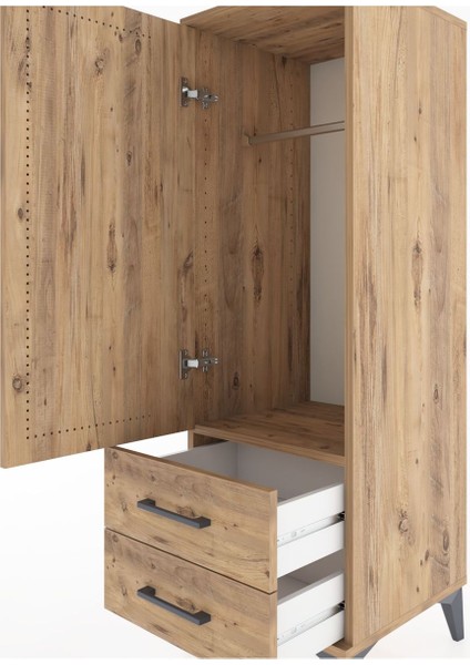 Hyperion Dolap Tek Raflı 2 Çekmeceli Tek Askılı 44X44X134 Çam-Çam indirimleri